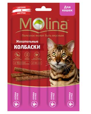 Картинка жевательные колбаски для кошек с уткой от зоомагазина Zooplaneta.shop