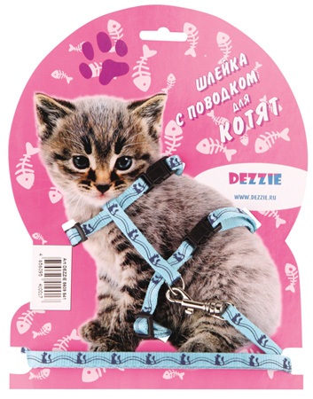 Комплект DEZZIE для котят шлейка 0,8*23-43см + поводок 0,8*120см, голубой