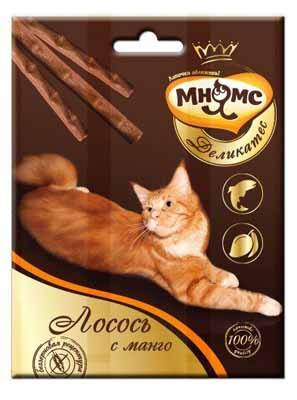 Картинка мнямс деликатес лакомые палочки для кошек с лососем и манго от зоомагазина Zooplaneta.shop
