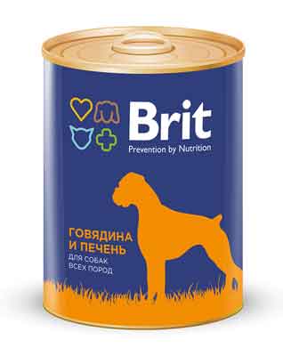Консервы с говядиной и печенью для взрослых собак всех пород BRIT «Premium» 850г