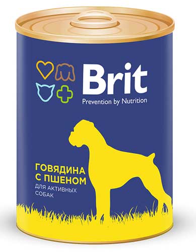 Консервы с говядиной и пшеном для взрослых собак всех пород BRIT «Premium» 850г