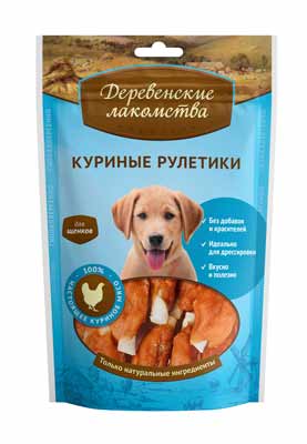 Картинка Деревенские лакомства для щенков  куриные рулетики от магазина Zooplaneta.shop