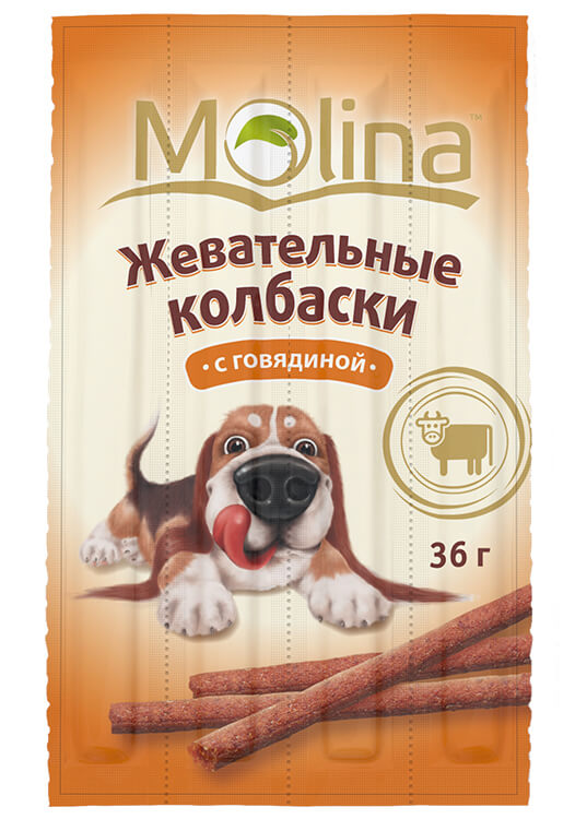 Жевательные колбаски для собак Molina «С говядиной»