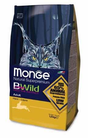 Monge Bwild Cat Hare корм для взрослых кошек с мясом зайца 1,5кг