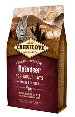 Полнорационный беззерновой корм CarniLove с мясом северного оленя для взрослых кошек 400г
