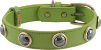 Кожаный ошейник для собаки зеленый с поводком Hematite Pebble Green