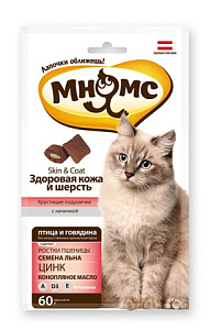 Мнямс хрустящие подушечки для кошек с птицей и говядиной "Здоровая кожа и шерсть" 